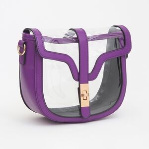 Purple Transparent Clear Saddle Bag Purse Shoulder Casual See Through